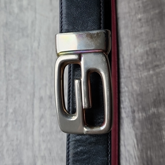 Gucci Parfums Italy Mod. Brev. Vintage Black Leather Belt GG Two Tone Hardware - Picture 1 of 9
